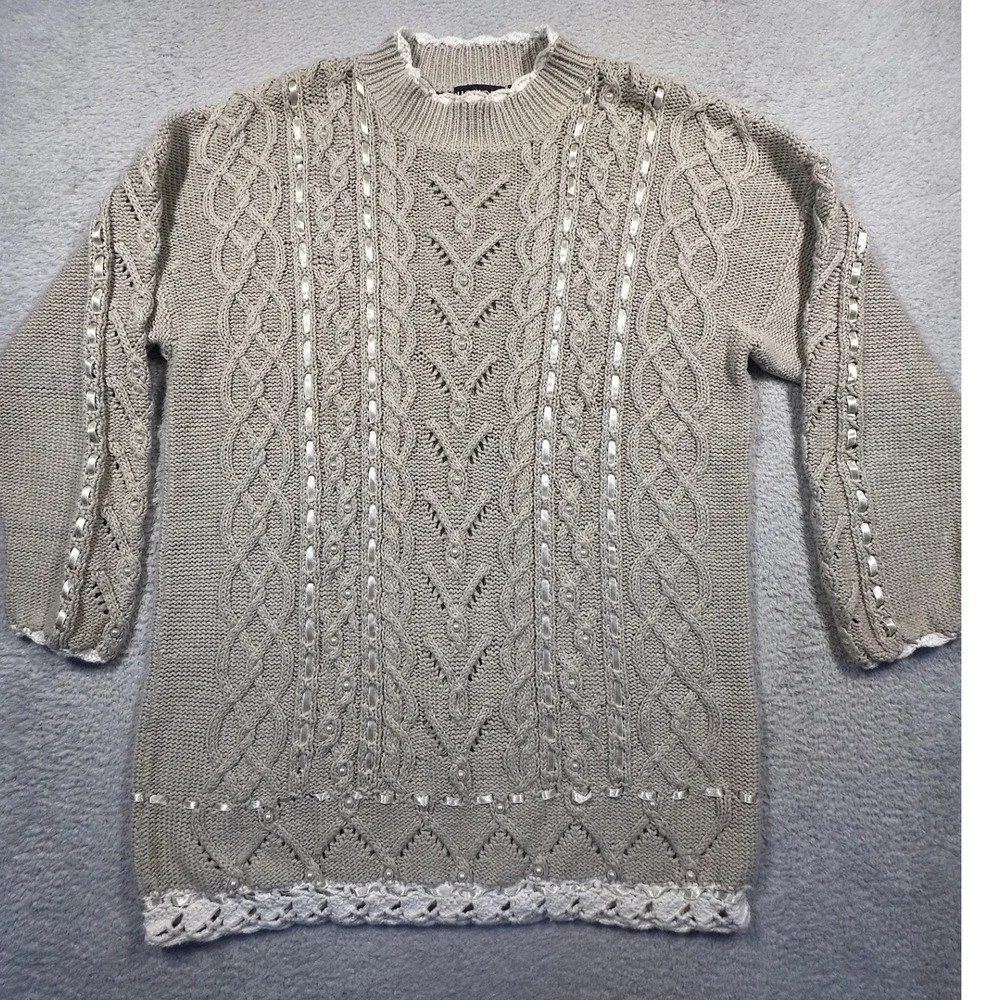 Honors Knit Sweater Women's‎ Large Ribbon Detail Embellished Cottagecore